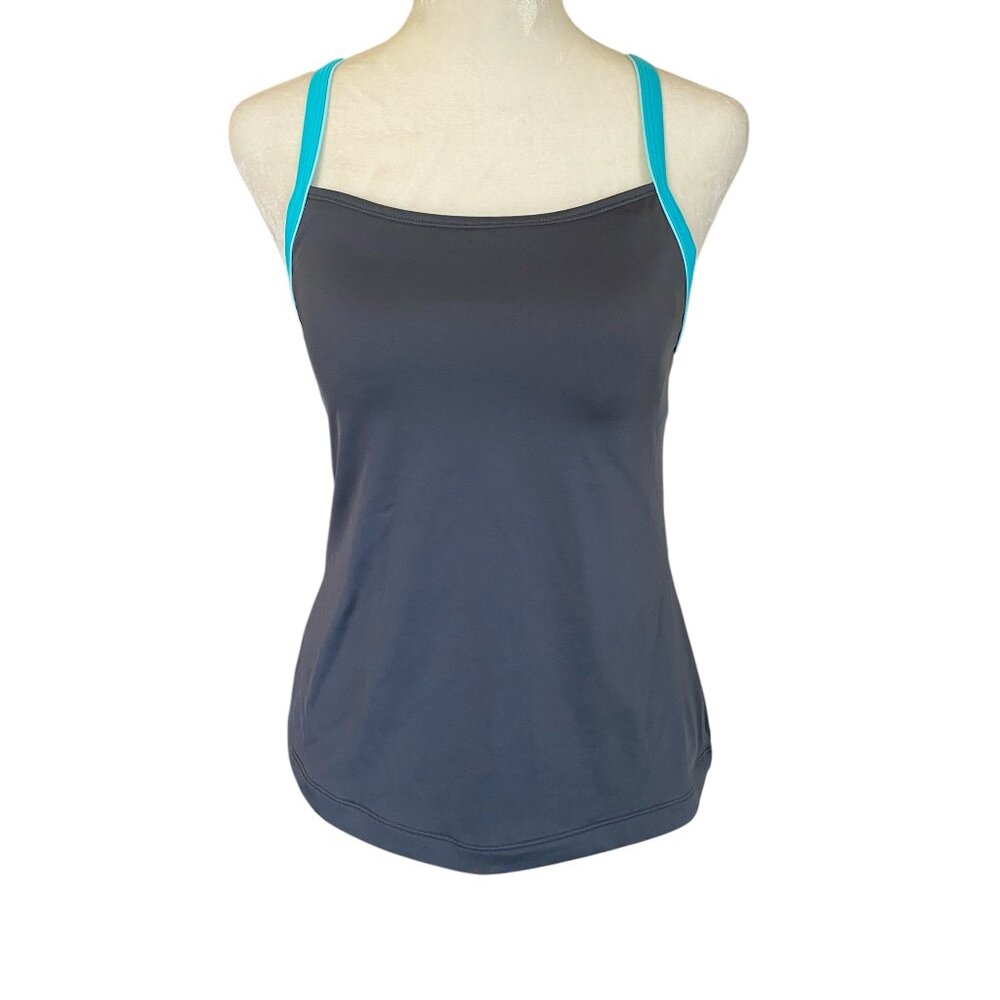 L.L. Bean women's size 6 Reg dark gray aqua blue racerback tankini swimsuit top